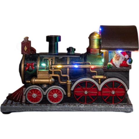Stoomtrein met kerstman, rook, geluid en licht op batterij 23.5x15 cm - Annas collection