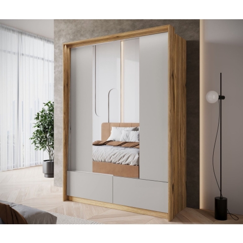 Meubella Kledingkast Innocent - Beige - 159 cm - Met spiegel