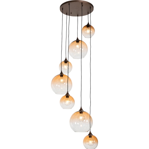 QAZQA Art Deco hanglamp donkerbrons met amber glas 7-lichts - Sandra