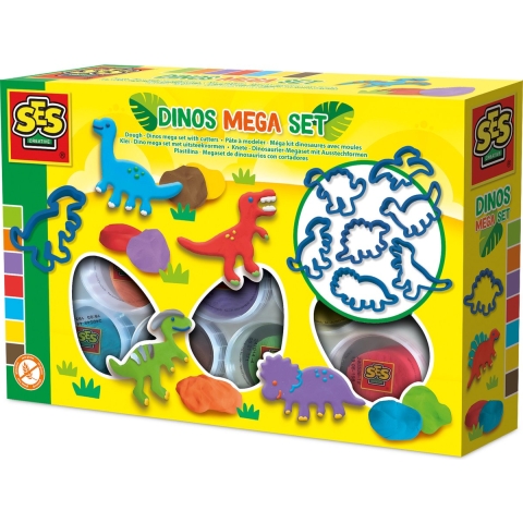 SES Creative Modelleerklei - Dino Megaset met Snijders - SES Creative - OneSize - Klei