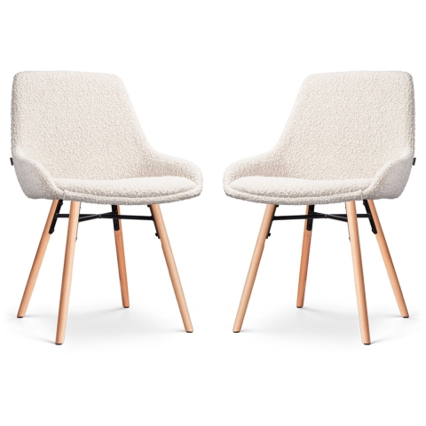 Nolon Nena-Isa Eetkamerstoelen Set van 2 - Bouclé Beige - Houten Poten