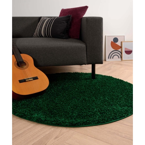 Tapeso Rond hoogpolig vloerkleed shaggy Trend effen - jade - 240 cm