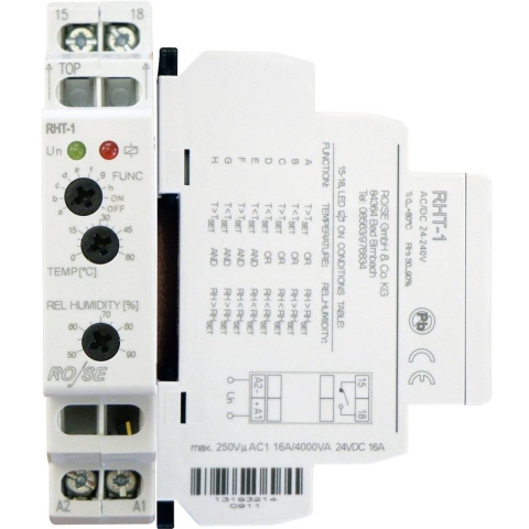 Rose LM Thermo/Hygrostaat voor schakelkastverwarming RHT-1 230 V/DC, 230 V/AC 1x NO (l x b x h) 90 x 64 x 17.6 mm 1 stuk(s)