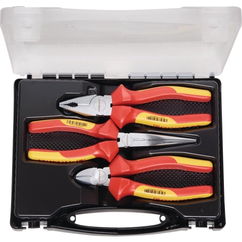 Promat Set tangen | inhoud 3-delig VDE | verchroomd | kunststof koffer - 4000810096 4000810096