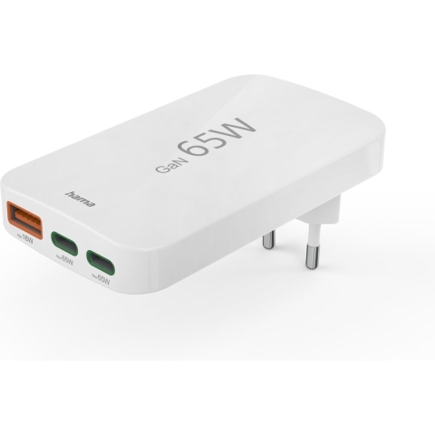 Hama Snellader, 2x USB-C, 1x USB-A, mini-oplader, PD, 65 W