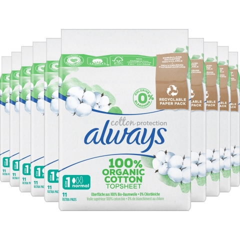 10x Always Maandverband Bio Cotton Protection Ultra Normal met Vleugels 11 stuks