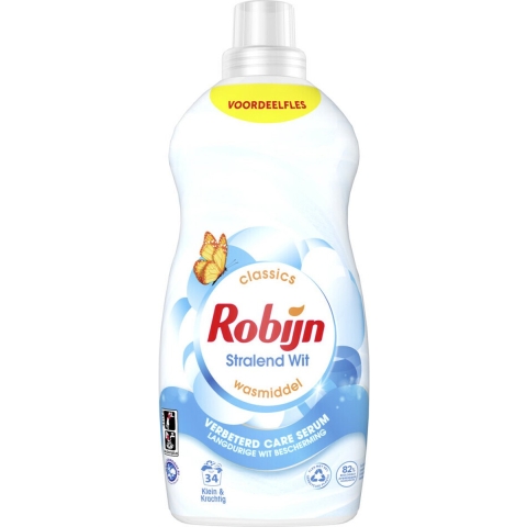 1+2 gratis: Robijn Klein&Krachtig Wasmiddel Stralend Wit 34 Wasbeurten 1,19 liter