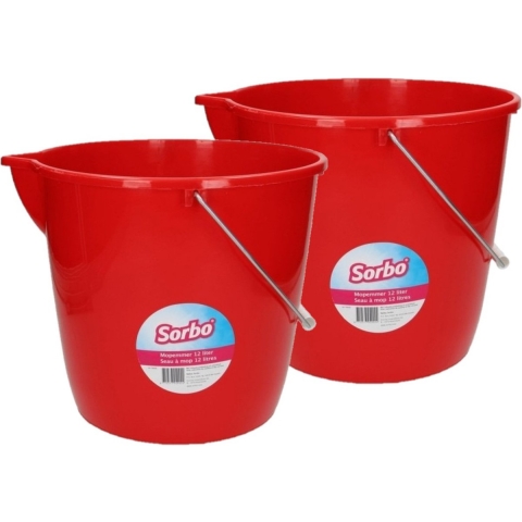 5x stuks sorbo schoonmaak emmer rood 12 liter -