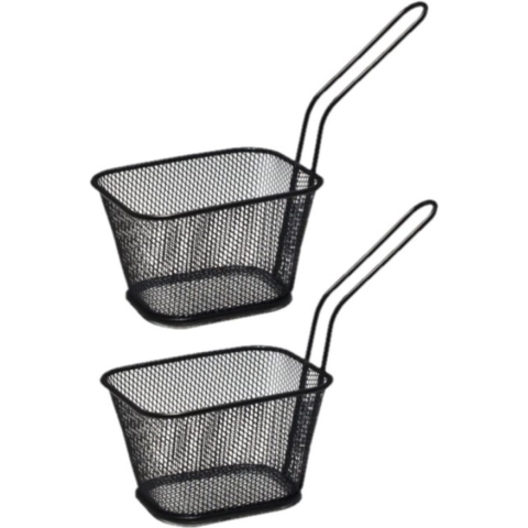 Frituurmandje klein - 8x stuks - zwart - serveermandjes voor patat en snacks - 10 x 8 x 7 cm - RVS -