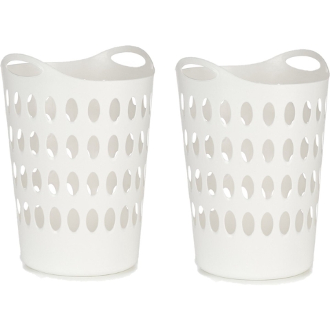 Flexibele wasmand/opbergmand - 2x stuks - rond - wit - 50 liter - wasgoed sorteren -