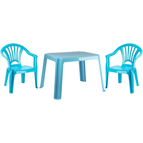 Kunststof kindertuinset tafel met 2 stoelen licht blauw -
