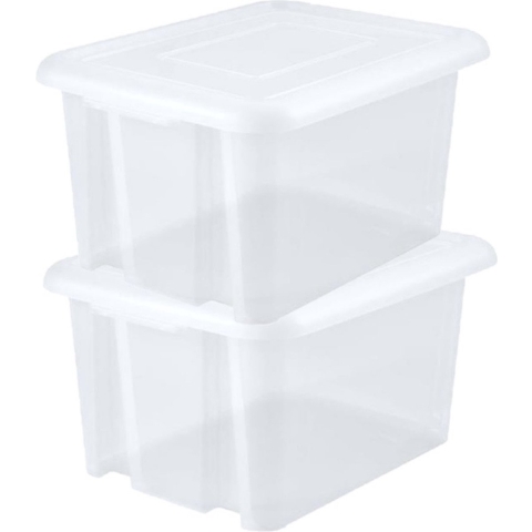 EDA Opbergbox 80L - 2x - wit - stapelbaar - L56 x B50 x H36 cm - kunststof - Bak/doos met deksel -
