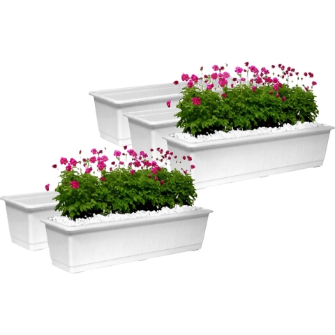 Plantenbak/bloembak - Set van 5x stuks - wit - rechthoekig - 60 x 17,5 x 14,5 cm -