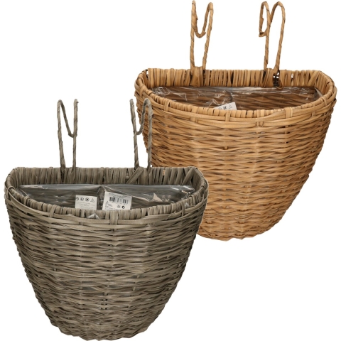 Set van 2x stuks balkonmanden/plantenmanden/plantenbakken grijs en bruin rotan 42 cm -