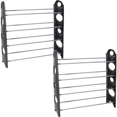 2x stuks kunststof stapelbaar schoenenrek/schoenenstandaard 4-laags 20 x 62 x 65 cm zwart/grijs -