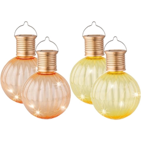 Set van 10x stuks buiten led gele en oranje lampion solar verlichting 11 cm -