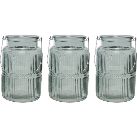 3x stuks windlicht/kaarshouder van glas lichtgroen / misty green 22 cm -