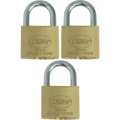 Hangslot met 2 sleutels - 3x - 45 mm - messing - kofferslot -