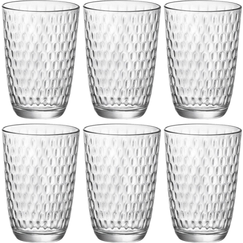 Bormioli Rocco Drinkglazen - 18x stuks - transparant - glas - relief - 390 ml - waterglazen -