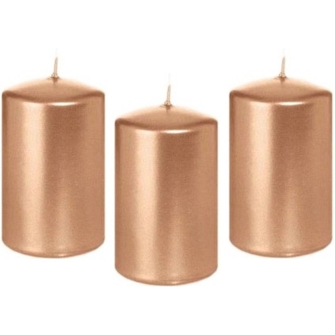 Cilinderkaars/stompkaars - 8x - roségoud - 5 x 8 cm - 18 branduren -