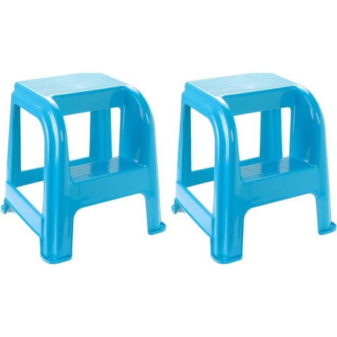 2x stuks lichtblauw keukenkrukje/opstapje met 2 treden 45 cm -
