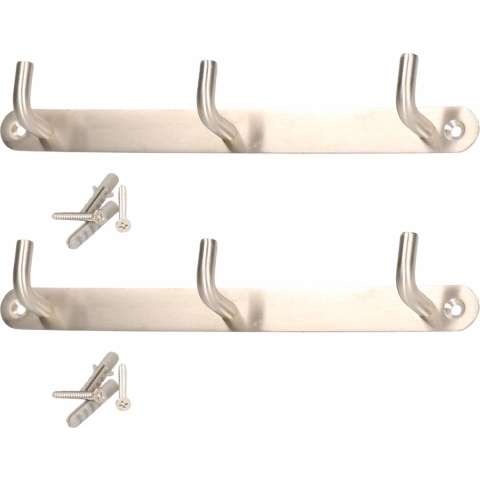 2x Luxe kapstokken / jashaken / wandkapstokken RVS 3x jashaken 3,5 x 22 cm -