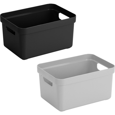 Set van 10x stuks opbergboxen/opbergmanden 5 liter kunststof zwart en lichtgrijs -