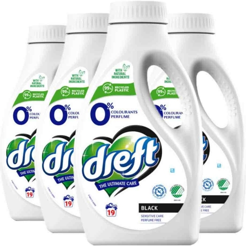 4x Dreft Vloeibaar Wasmiddel 0% Donkere Was 19 Wasbeurten 988 ml