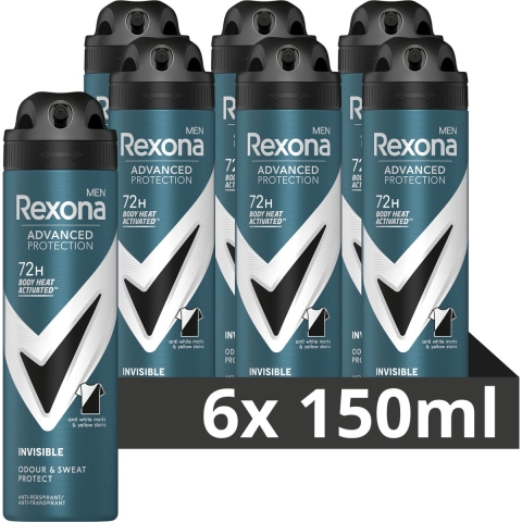 6x Rexona Men Deodorant Spray Advanced Protection Invisible 150 ml