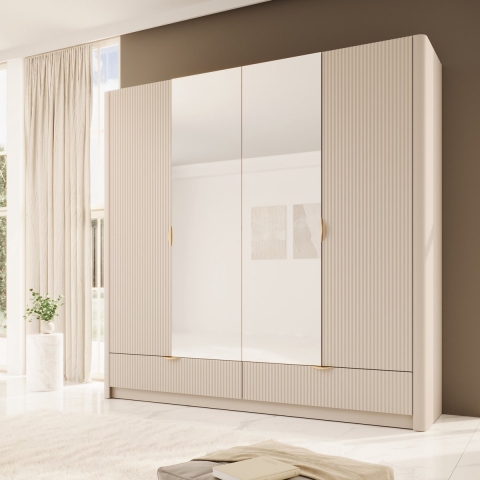 Meubella Kledingkast Lima - Beige - 213 cm - Met spiegel