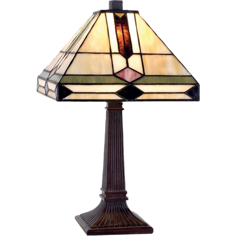 Clayre & Eef Tiffany Tafellamp 30x30x37 cm Bruin Groen Glas Tiffany