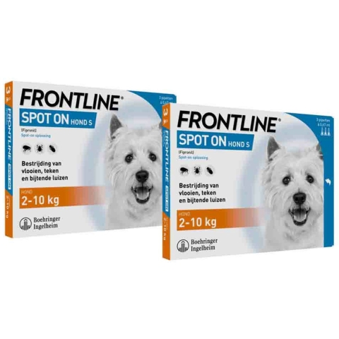 2x Frontline Spot On Anti Vlooien en Teken Druppels Hond S 2 tot 10 kg 3 pipetten