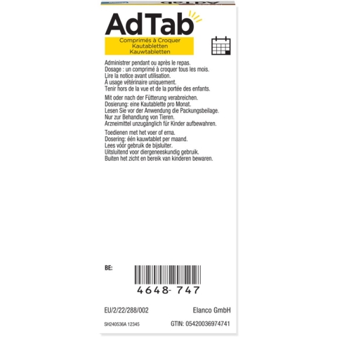 2x AdTab Anti Vlo en Teek Kauwtabletten Hond 1,3-2,5 kg 3 tabletten