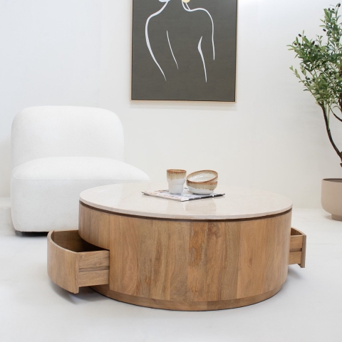 Giga Meubel - Salontafel Naturel - 90cm - Met Lades - Elan