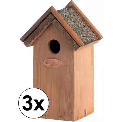 Vogelhuisje - 3x - 16 x 22 cm - hout - met bitumen punt dakje -