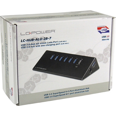 LC Power LC-HUB-ALU-2B-7 USB 3.2 Gen 1-hub 6 poorten Zwart