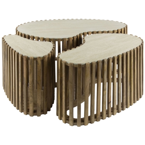 Giga Meubel - Salontafel Organisch Travertin|Hout - Set Van 3 - Nuovo