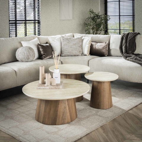 Giga Meubel - Salontafel Rond Keramiek - 80x80x35cm - Set van 3