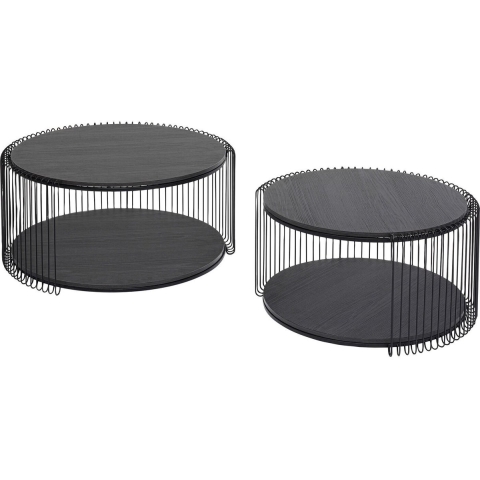 Kare Salontafel Wire Double Black Wood (2|set)