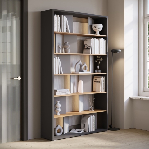 Meubella Boekenkast Flamingo - Grijs - Eiken - 125 cm