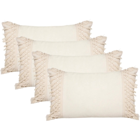 Sierkussen Macrame Ibiza voor binnen - 4x - creme wit - 30 x 50 cm - katoen/polyester -