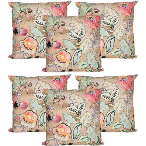 Sierkussen voor binnen en buiten - 6x - wild flowers - beige - 60 x 60 cm - tuinkussen -