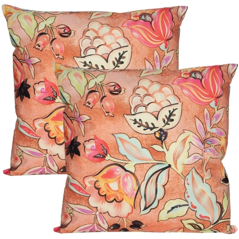 Sierkussen voor binnen en buiten - 2x - wild flowers - terracotta - 60 x 60 cm - tuinkussen -