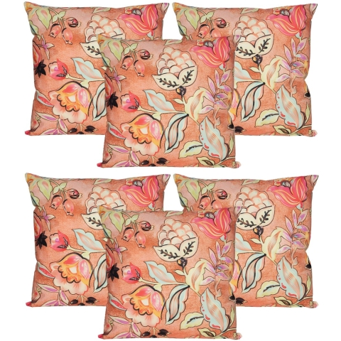 Sierkussen voor binnen en buiten - 6x - wild flowers - terracotta - 45 x 45 cm - tuinkussen -