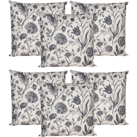 Sierkussen voor binnen en buiten - 6x - vintage flowers - creme wit - 45 x 45 cm - tuinkussen -
