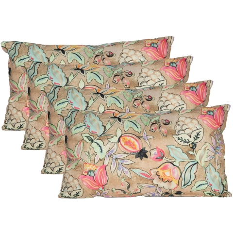 Sierkussen voor binnen en buiten - 4x - wild flowers - beige - 30 x 50 cm - tuinkussen -