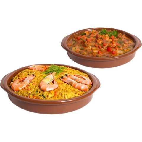 Tapas serveerschalen/ovenschalen set van 2x - D32 en D42 cm - rond - Spaans terracotta -
