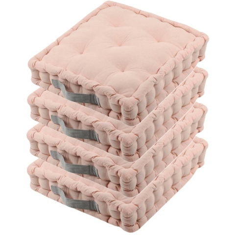 Stof Textile Vloerkussen DUO - 4x - roze - katoen - 45 x 45 x 10 cm - vierkant - Extra dik -