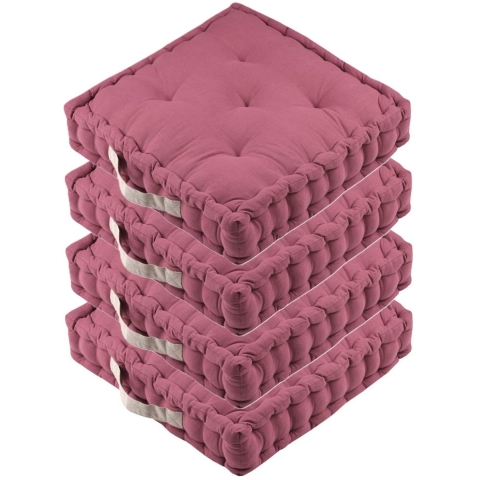 Stof Textile Vloerkussen DUO - 4x - aubergine - katoen - 45 x 45 x 10 cm - vierkant - Extra dik -