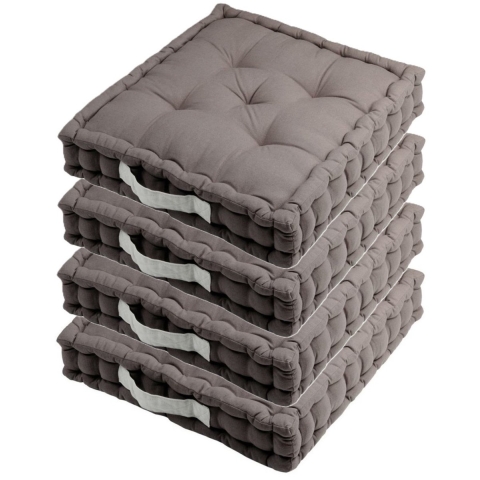 Stof Textile Vloerkussen DUO - 4x - grijs - katoen - 45 x 45 x 10 cm - vierkant - Extra dik -
